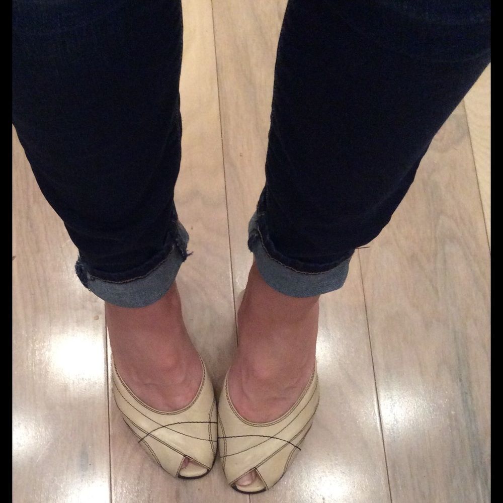 Almond Color Nine West Slip on Heels Size 8.5